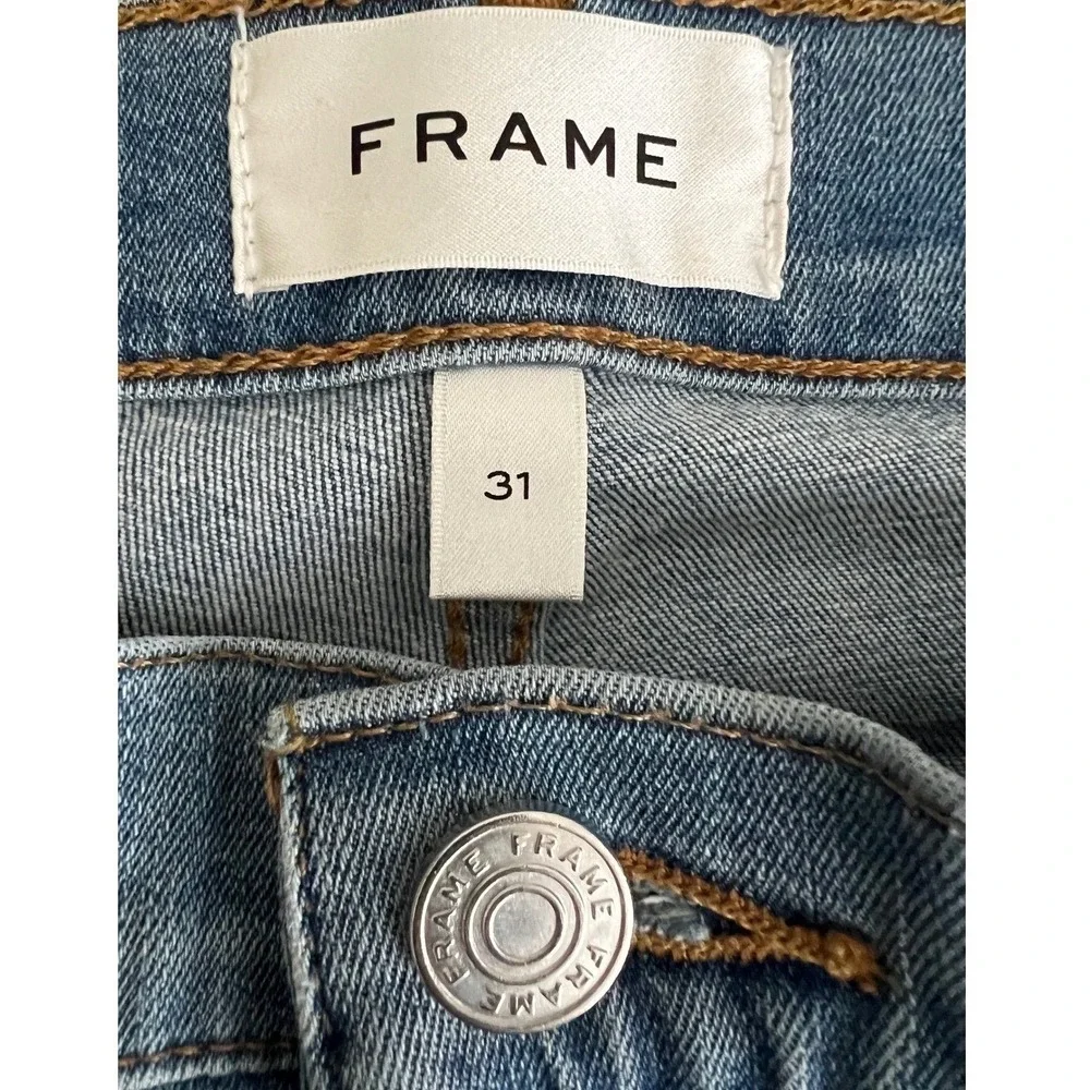 FRAME Le‎ High Straight Jeans Quirky Wash Blue Stretch Denim Size 31 Preppy Chic - Picture 4 of 10
